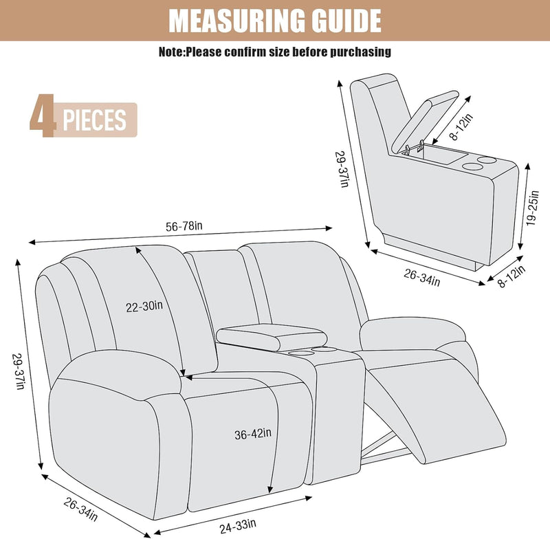 Recliner Loveseat Cover with Middle Console Stretch Reclining