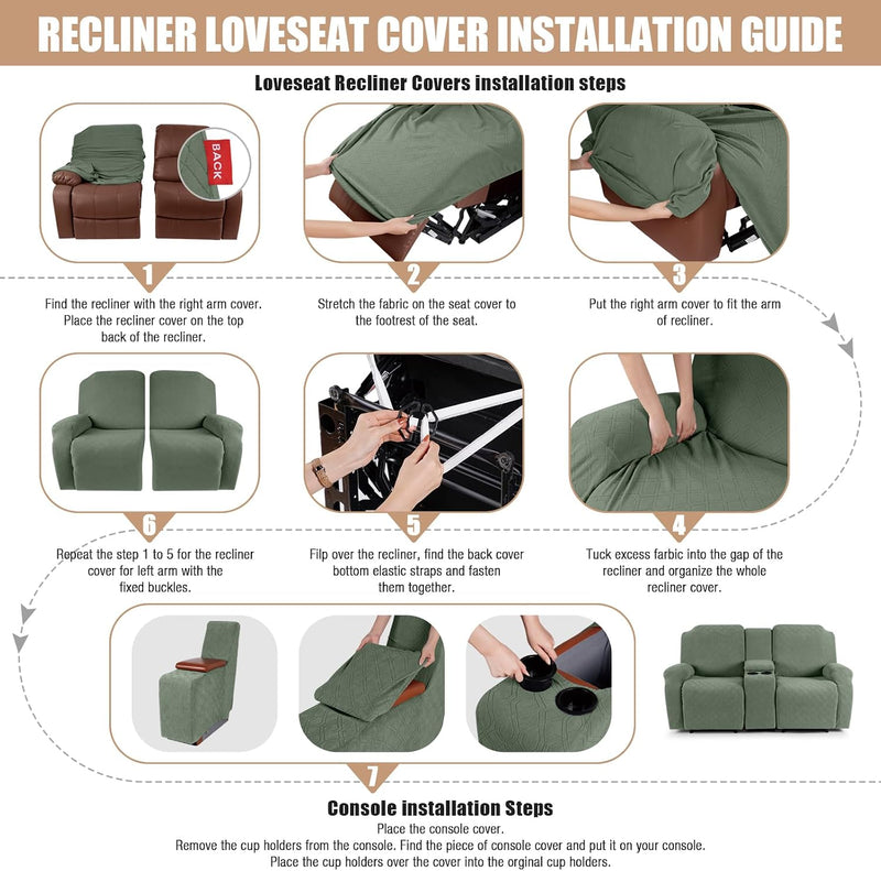 Recliner Loveseat Cover with Middle Console Stretch Reclining