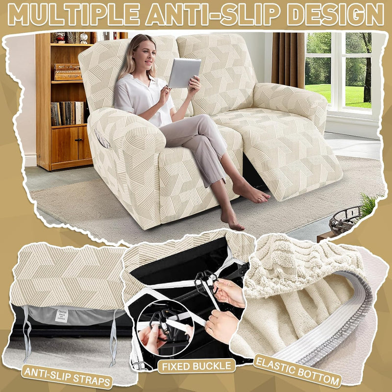 Recliner Loveseat Covers 4 Pieces Geometrical Jacquard