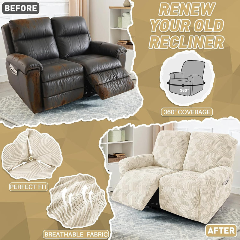 Recliner Loveseat Covers 4 Pieces Geometrical Jacquard