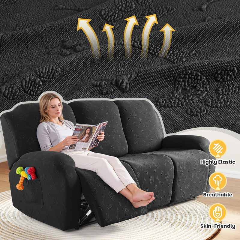 Recliner Sofa Covers 8-Pieces Couch Cover Stretch Embossed