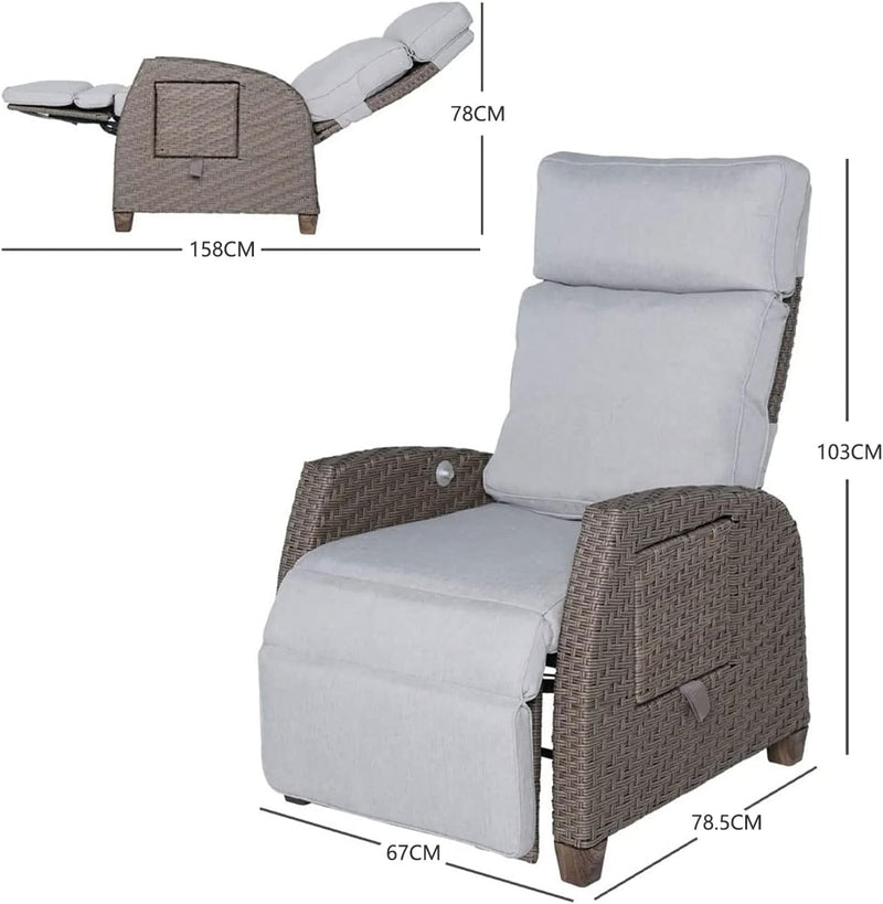 Recliner Sunlounger Wicker Adjustable Position Backrest Armchair
