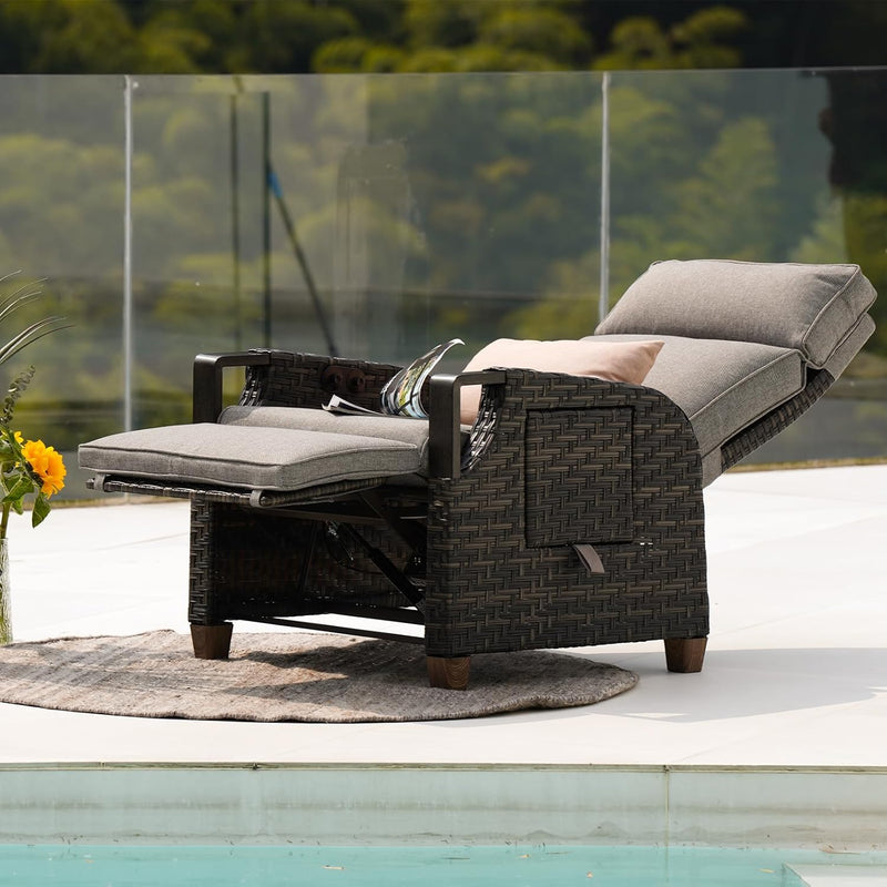 Recliner Sunlounger Wicker Adjustable Position Backrest Armchair