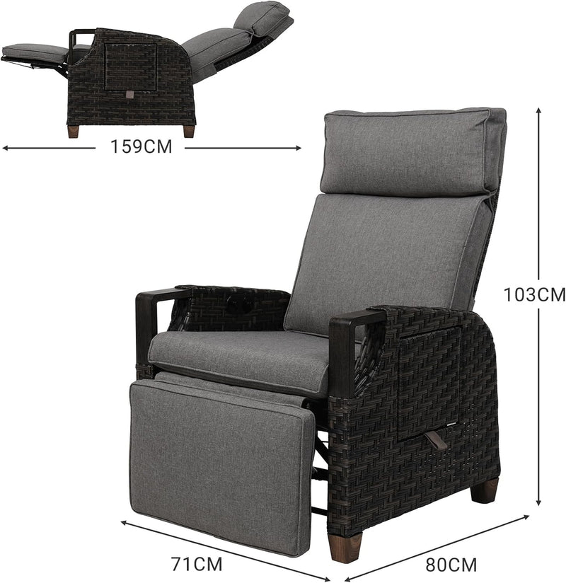 Recliner Sunlounger Wicker Adjustable Position Backrest Armchair