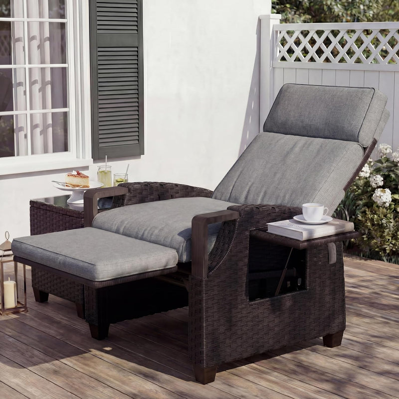 Recliner Sunlounger Wicker Adjustable Position Backrest Armchair
