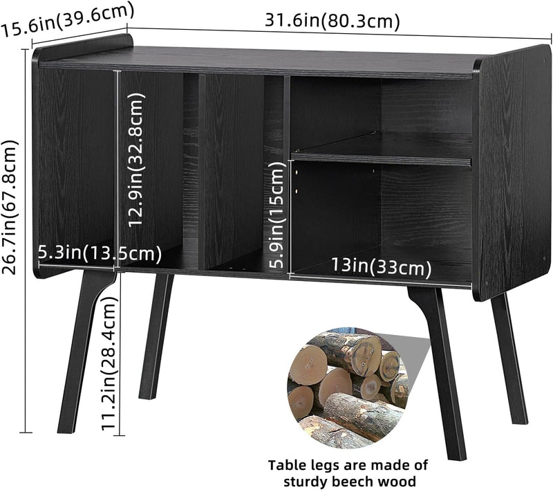 Record Player Stand 4 Compartments Holds