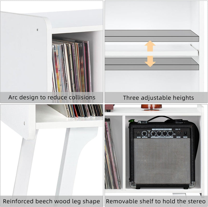 Record Player Stand 4 Compartments Holds
