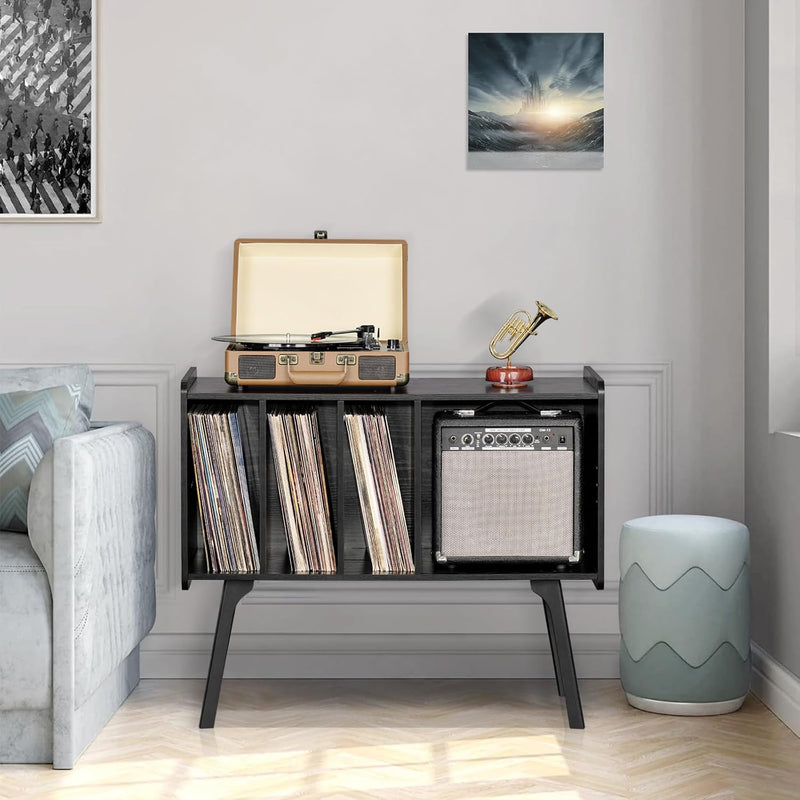 Record Player Stand 4 Compartments Holds