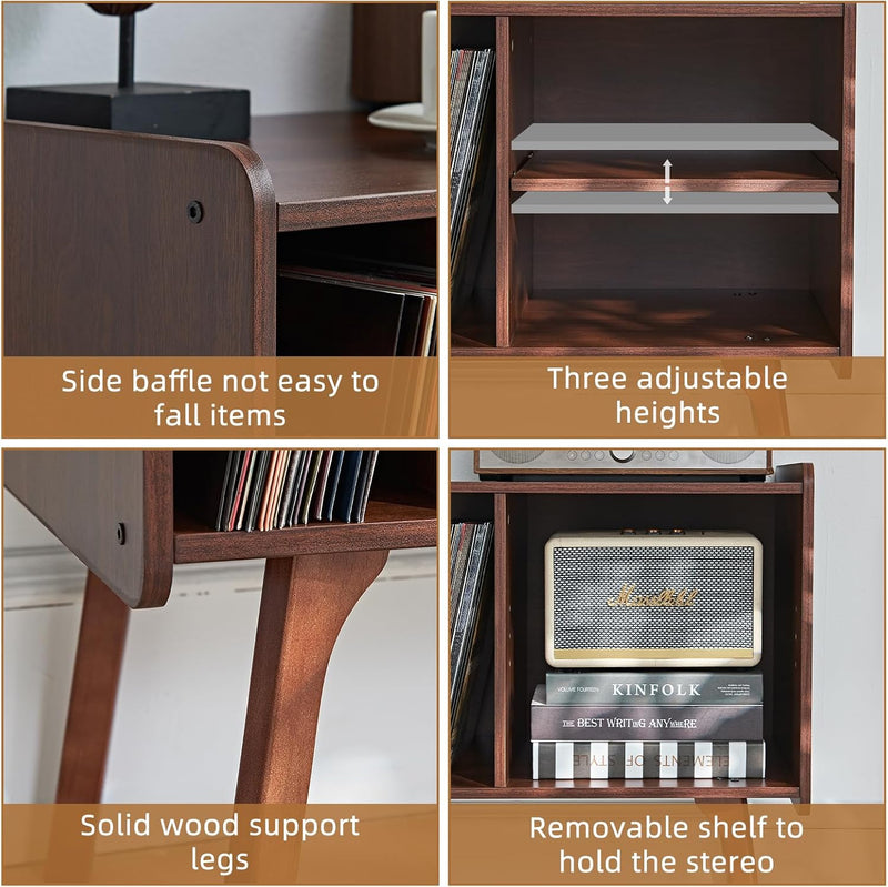 Record Player Stand 4 Compartments Holds