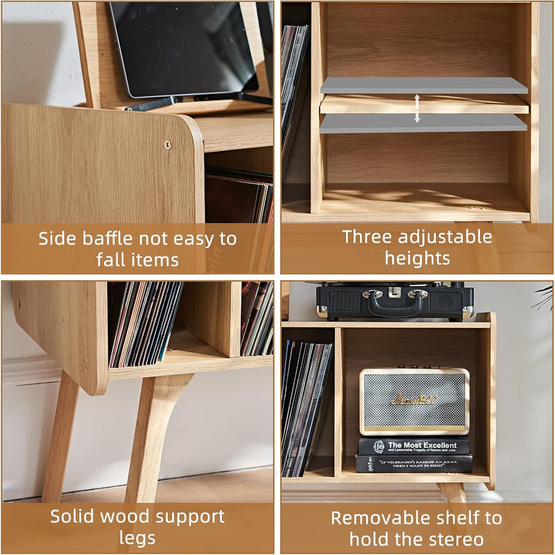 Record Player Stand 4 Compartments Holds