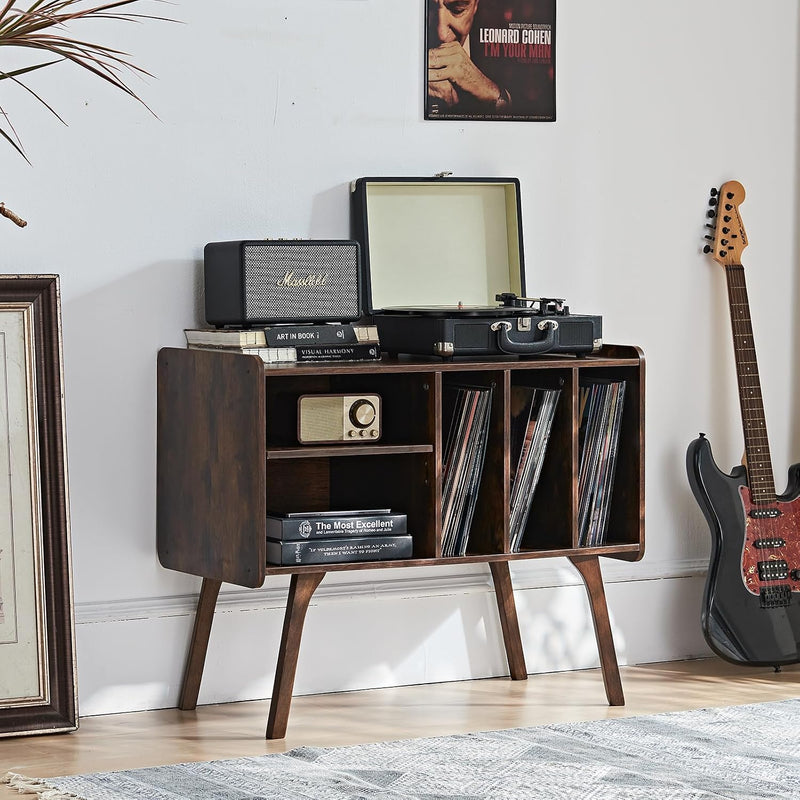 Record Player Stand 4 Compartments Holds