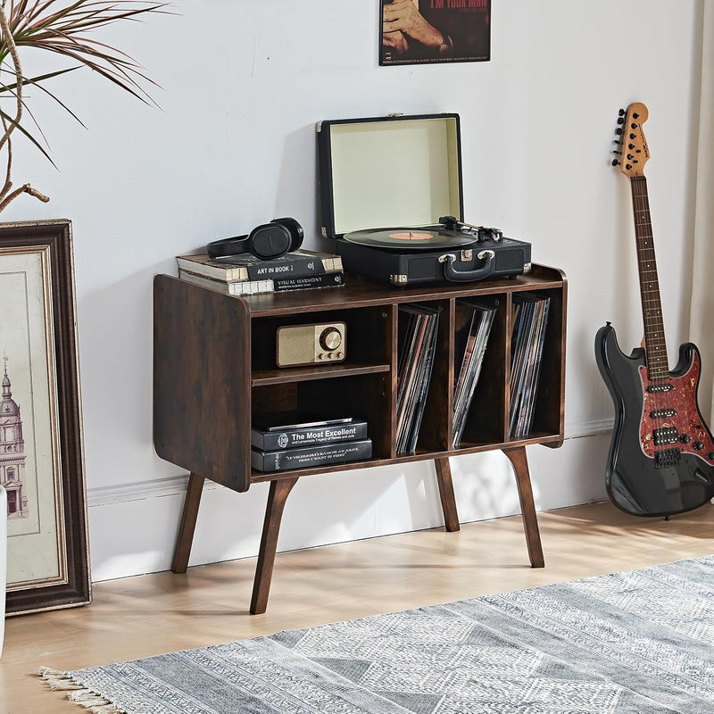 Record Player Stand 4 Compartments Holds