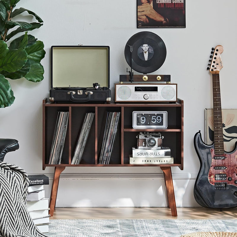 Record Player Stand 4 Compartments Holds