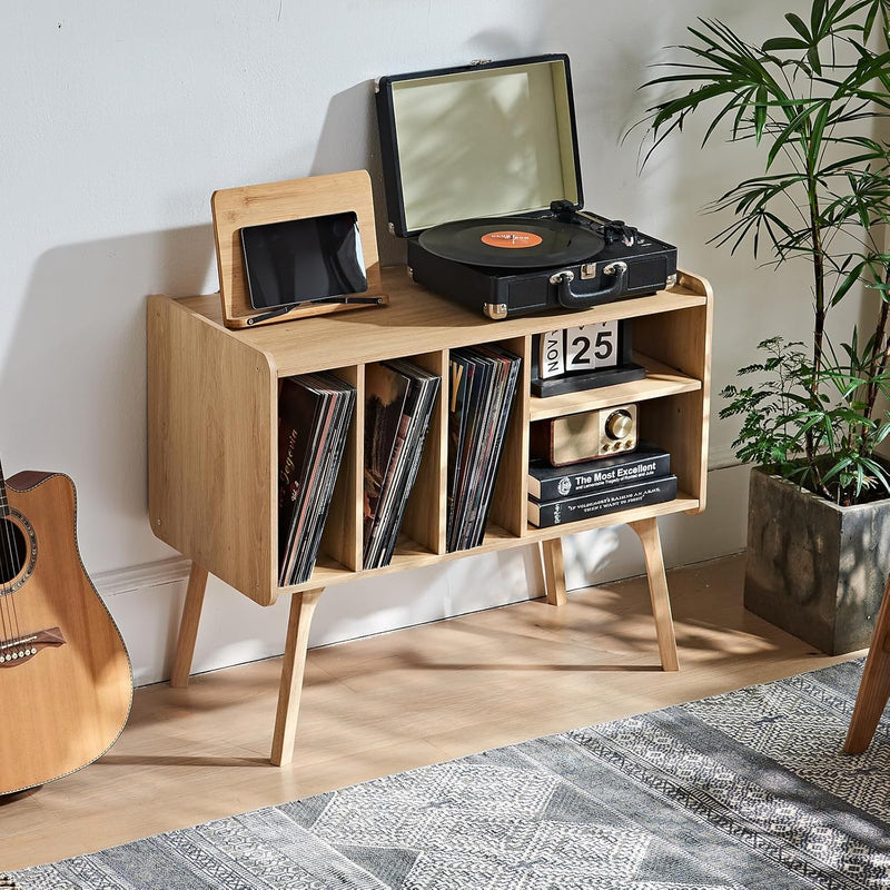 Record Player Stand 4 Compartments Holds