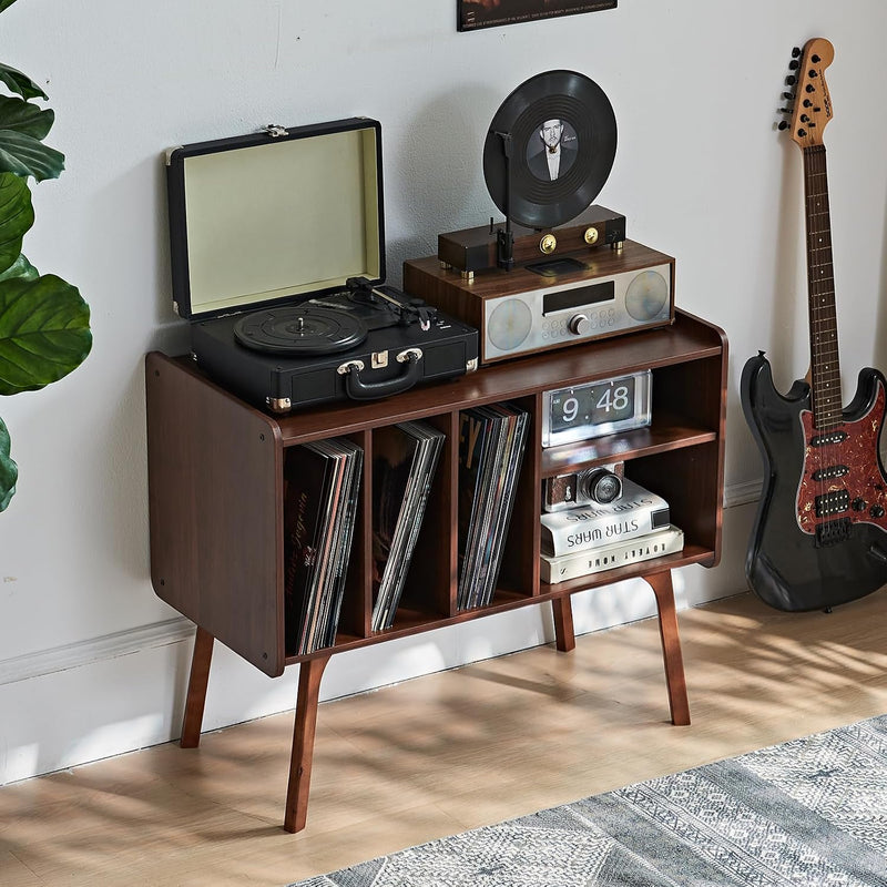 Record Player Stand 4 Compartments Holds