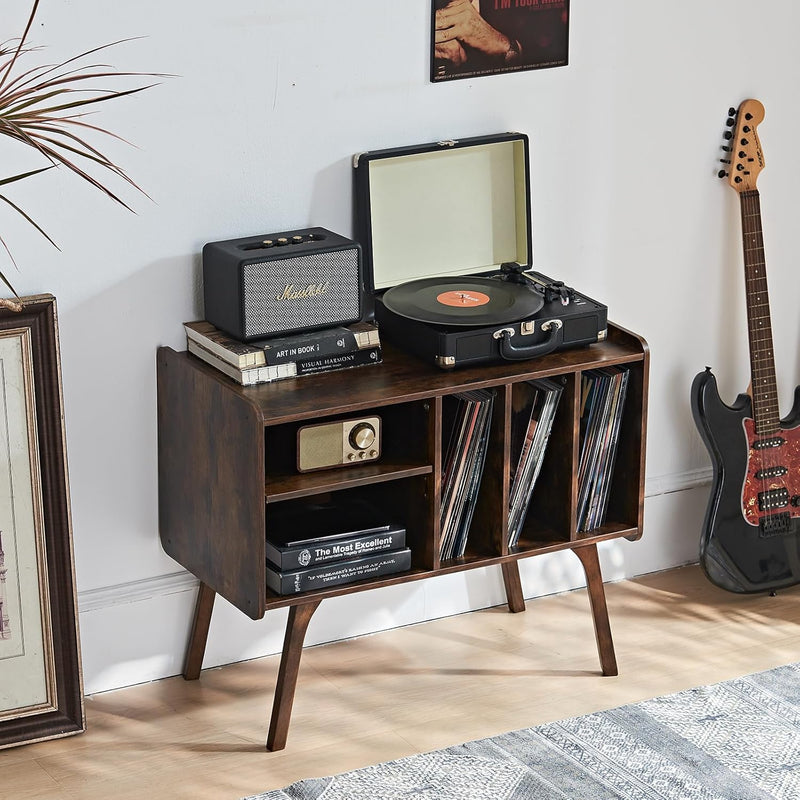 Record Player Stand 4 Compartments Holds