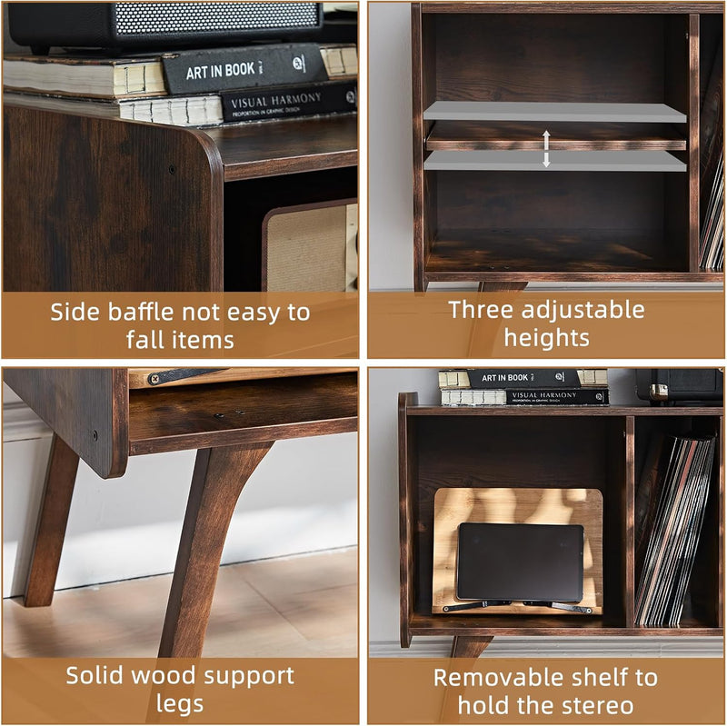 Record Player Stand 4 Compartments Holds