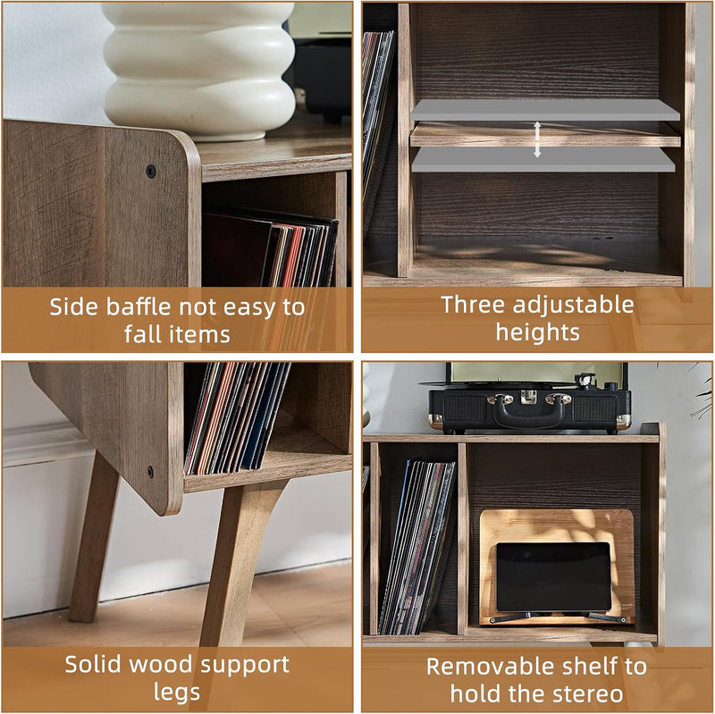 Record Player Stand 4 Compartments Holds