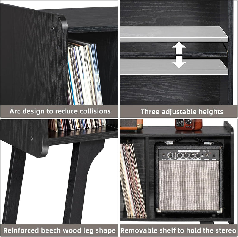 Record Player Stand 4 Compartments Holds