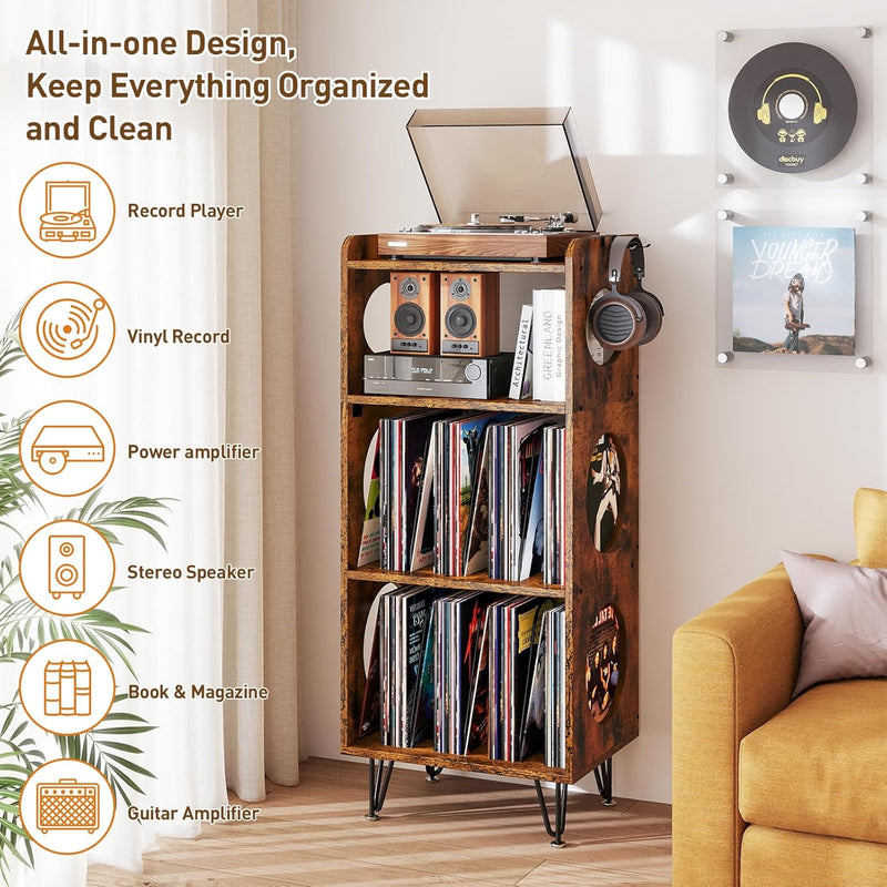 Record Player Stand 4 Tier Vinyl Storage Cabinet