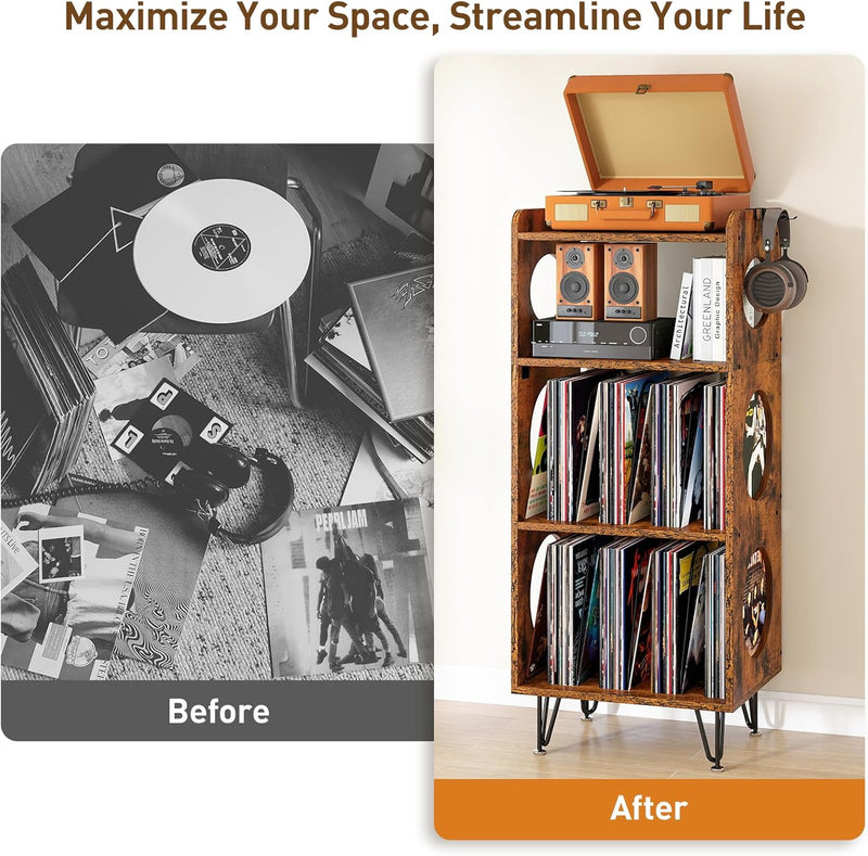 Record Player Stand 4 Tier Vinyl Storage Cabinet