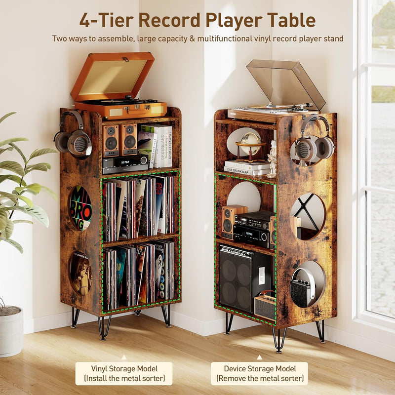Record Player Stand 4 Tier Vinyl Storage Cabinet