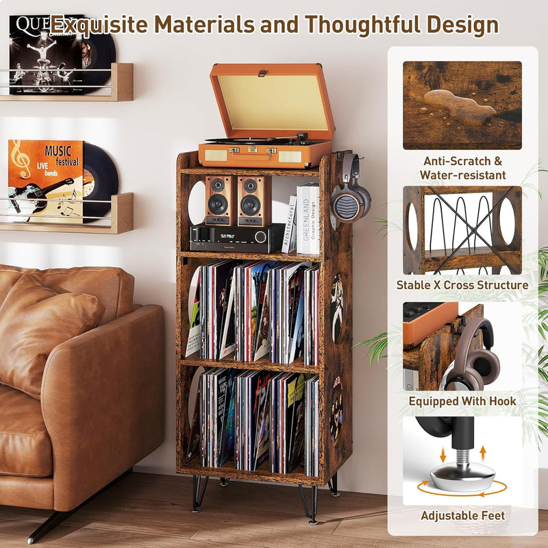 Record Player Stand 4 Tier Vinyl Storage Cabinet