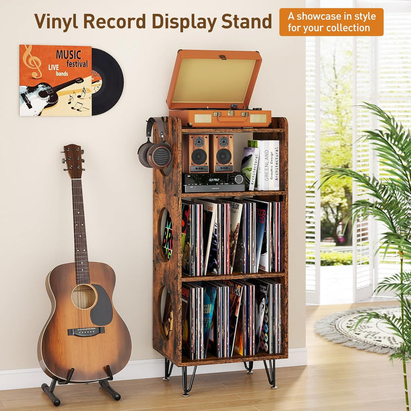 Record Player Stand 4 Tier Vinyl Storage Cabinet