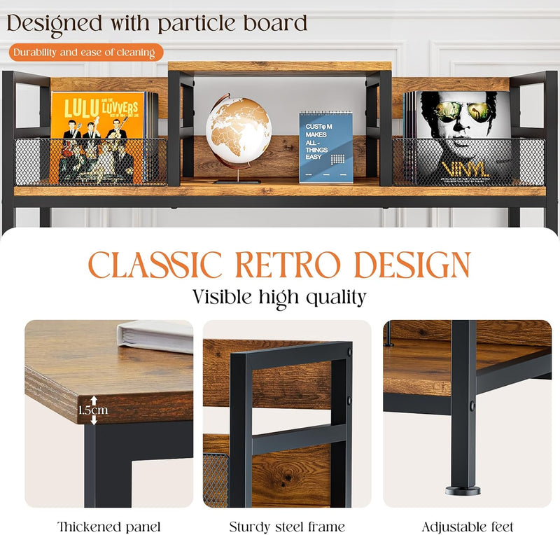 Record Player Stand Vinyl Storage with 4 Dividers