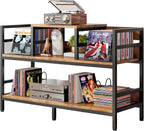 Record Player Stand Vinyl Storage with 4 Dividers