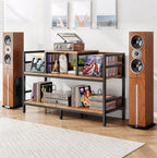 Record Player Stand Vinyl Storage with 4 Dividers