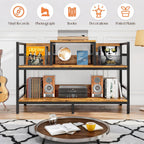 Record Player Stand Vinyl Storage with 4 Dividers