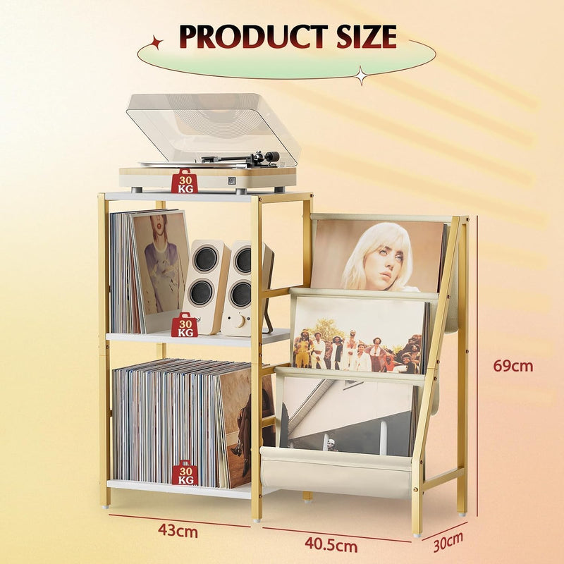 Record Player Stand with 3-Tier Vinyl Storage