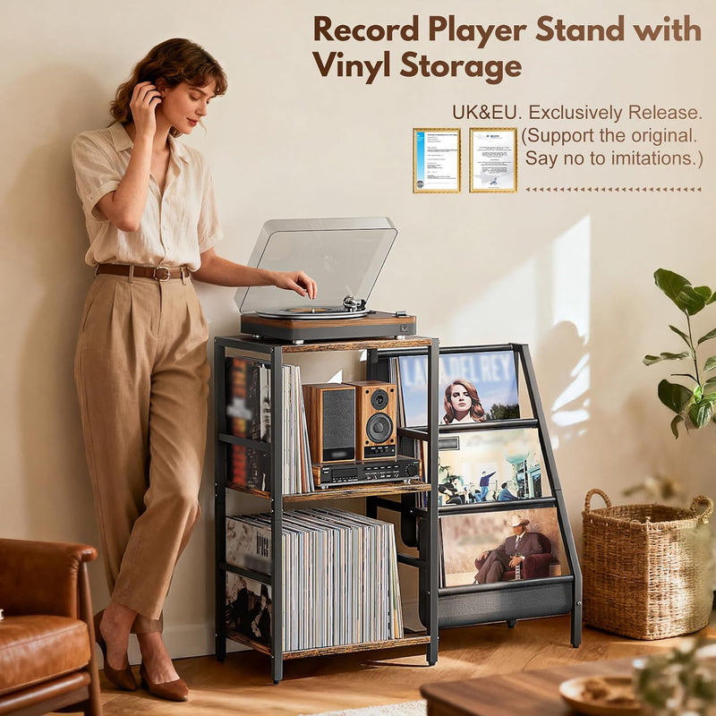 Record Player Stand with 3-Tier Vinyl Storage
