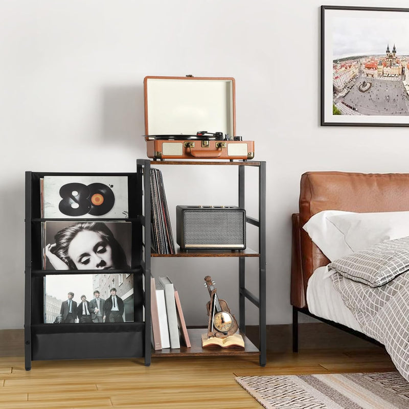 Record Player Stand with 3-Tier Vinyl Storage