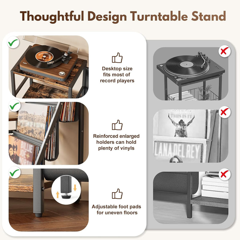 Record Player Stand with 3-Tier Vinyl Storage