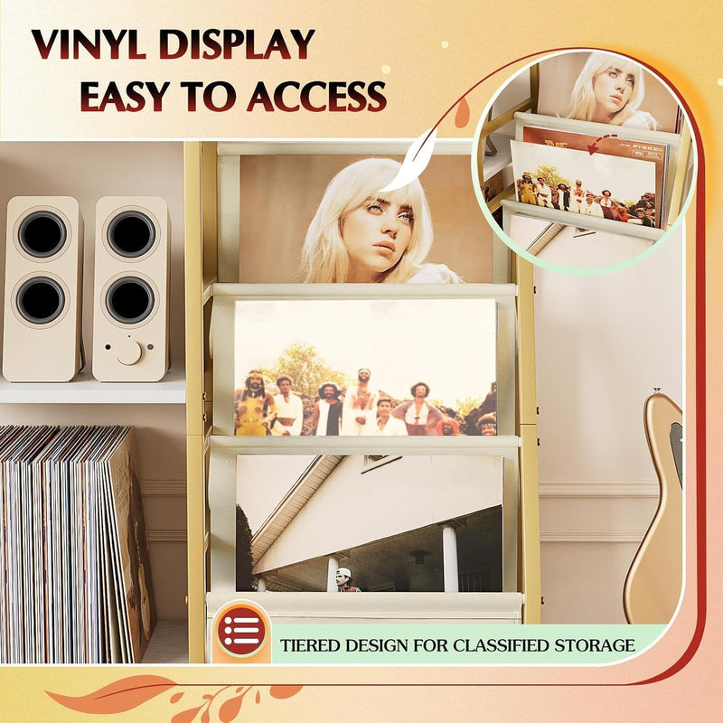 Record Player Stand with 3-Tier Vinyl Storage