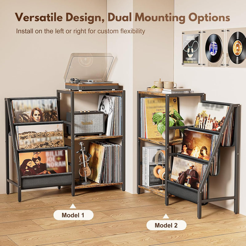 Record Player Stand with 3-Tier Vinyl Storage