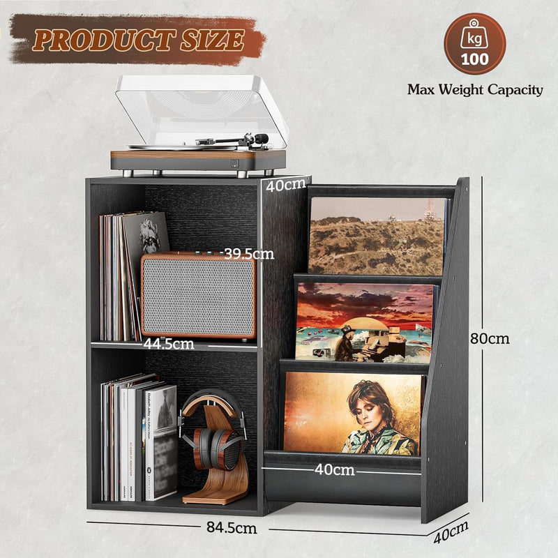 Record Player Stand with 3-Tier Vinyl Storage