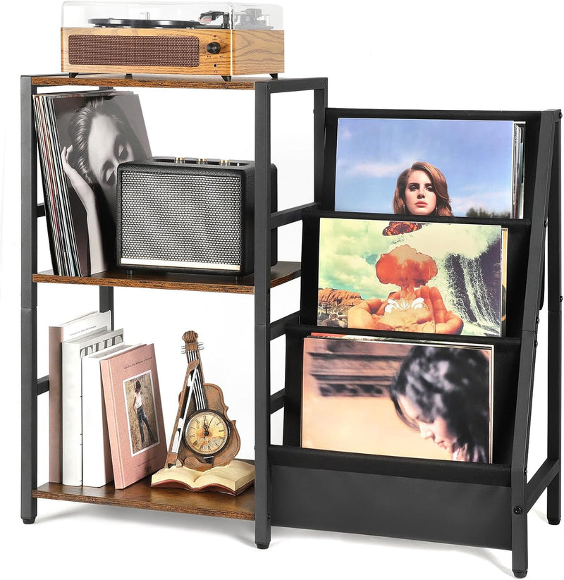 Record Player Stand with 3-Tier Vinyl Storage