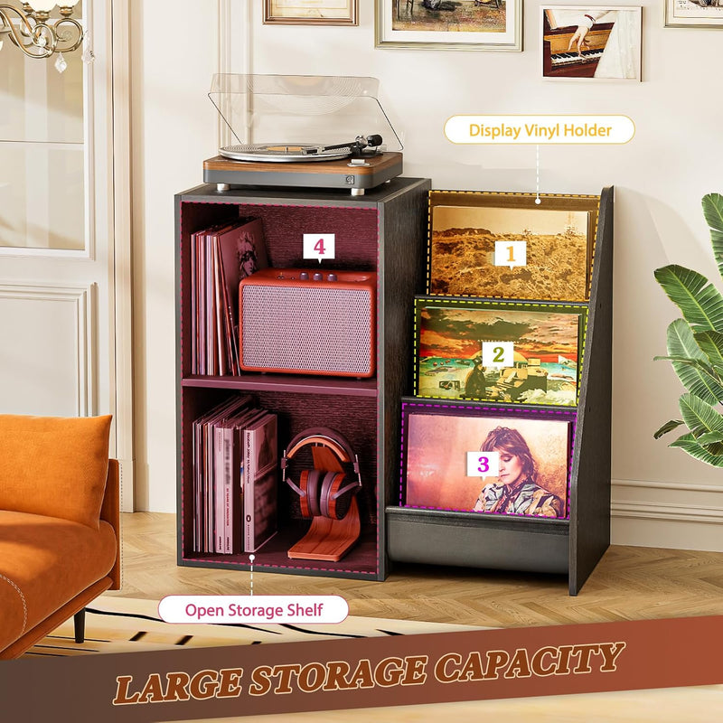 Record Player Stand with 3-Tier Vinyl Storage