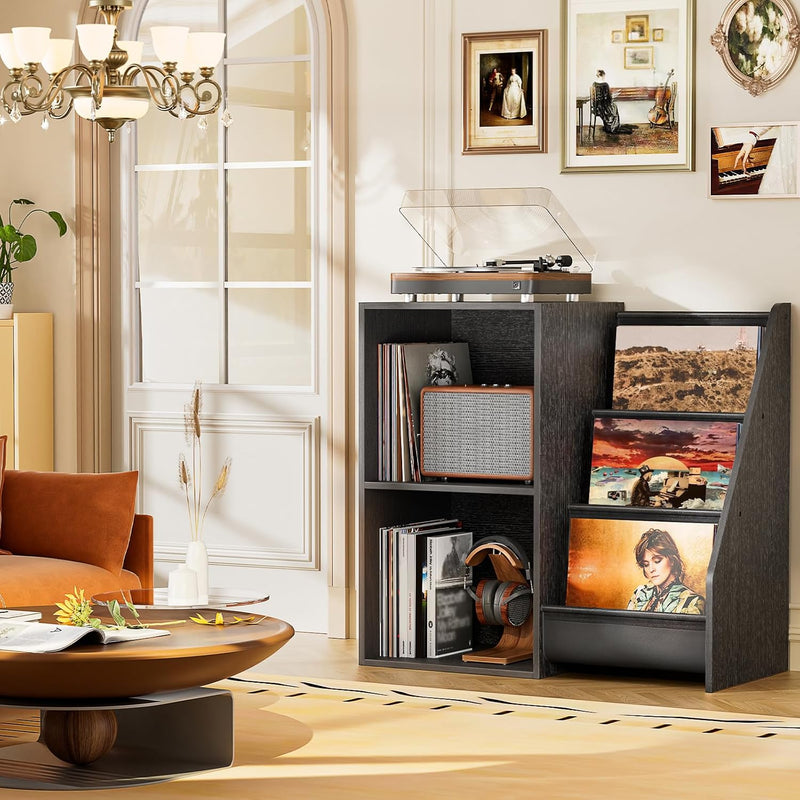 Record Player Stand with 3-Tier Vinyl Storage