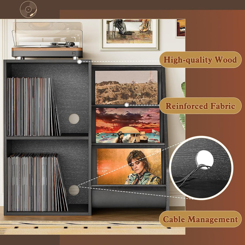 Record Player Stand with 3-Tier Vinyl Storage