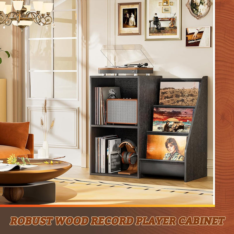 Record Player Stand with 3-Tier Vinyl Storage