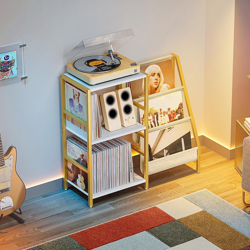 Record Player Stand with 3-Tier Vinyl Storage