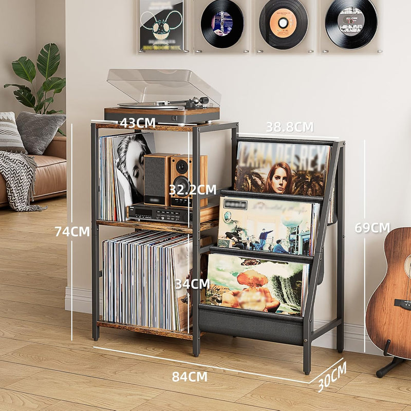 Record Player Stand with 3-Tier Vinyl Storage