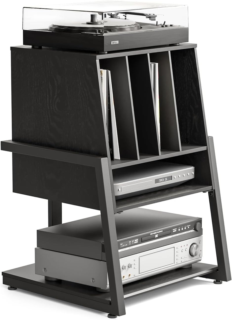 Record Player Stand with 4-Tier Wooden Shelves