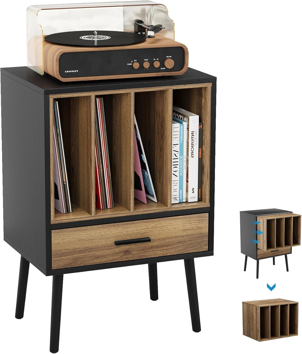 Record Player Stand with Nesting Vinyl Storage Crate