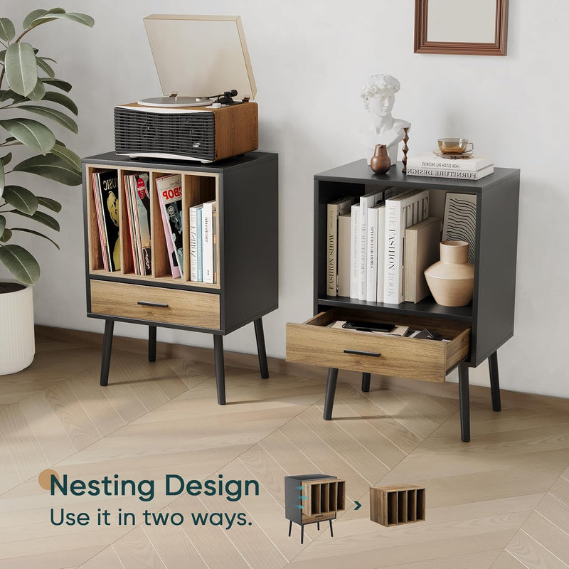 Record Player Stand with Nesting Vinyl Storage Crate