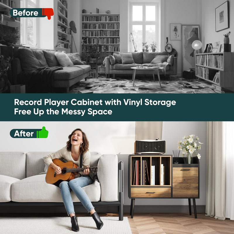 Record Player Stand with Nesting Vinyl Storage Crate